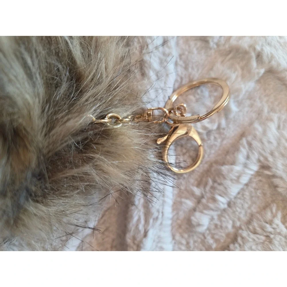 Set of 6 Faux Fur Pom Pom Keychains Gold Tone Clasp Bag Charms Multi Color